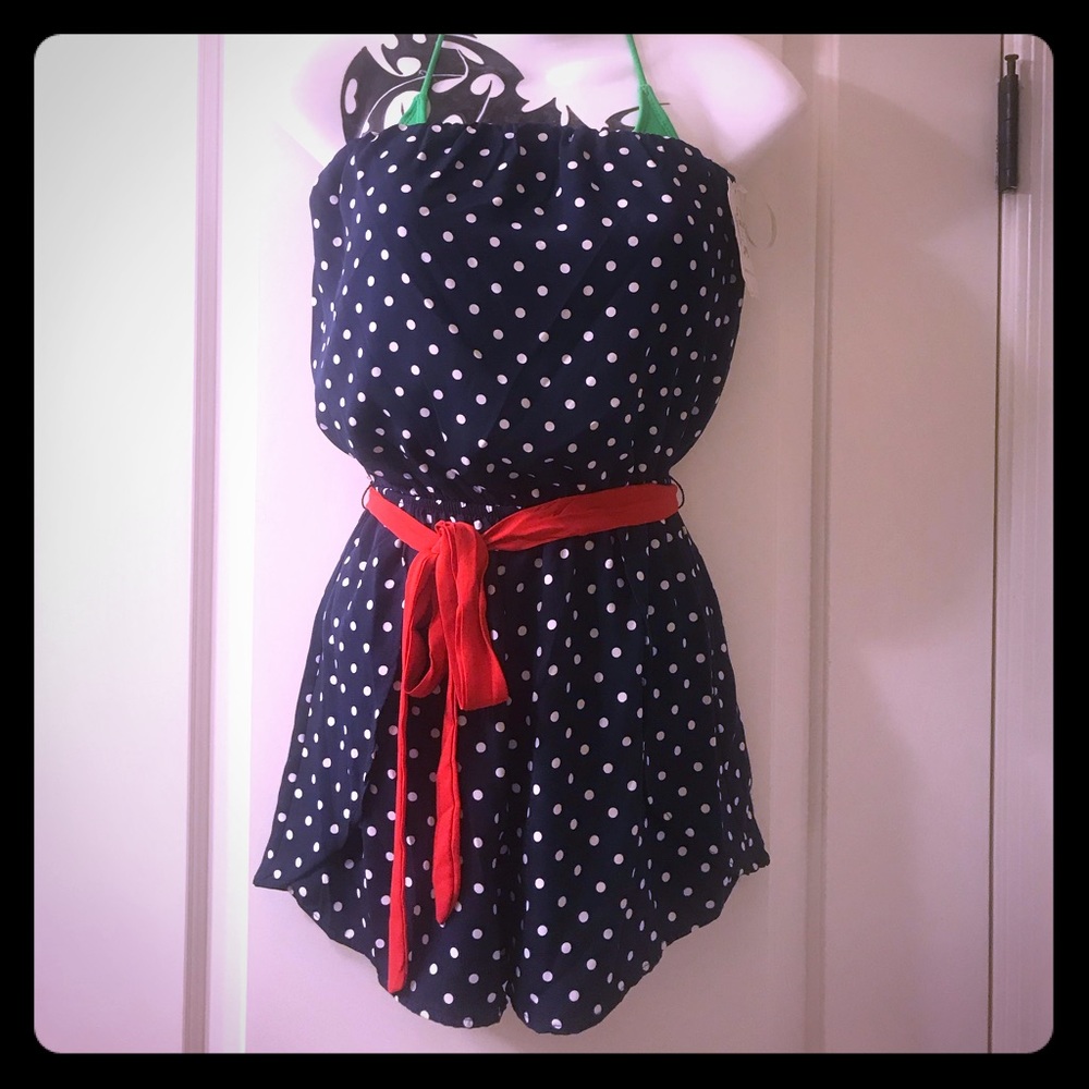 Romper with red tie belt